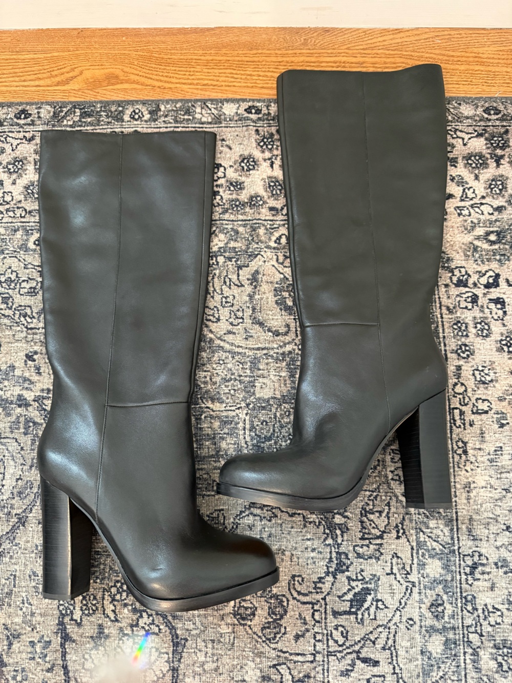 Vince Camuto Crutinie Tall Heel Boots Black Cow Leather Women's 8.5 M Wide Calf